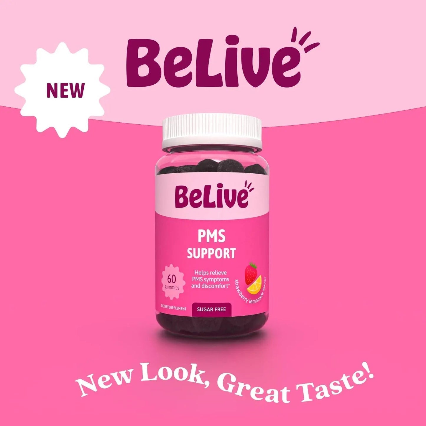 BeLive PMS Support Gummies Supplement – Helps Relieve PMS Symptoms – Hormonal Balance Mood Swings & Cramps Relief, Bloating Support – with Chaste Tree Extract - Strawberry Lemonade Flavor – 60 Count BeLiveBuy Supplements Australia