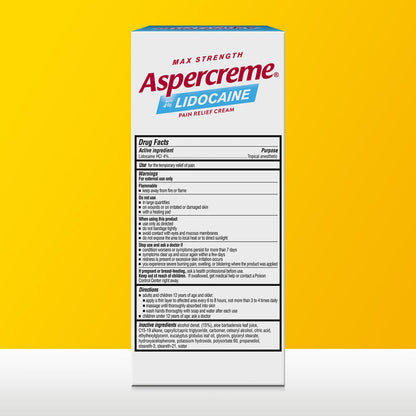 Aspercreme Essential Oils Lidocaine Pain Relief Cream, Max-Strength Lidocaine Numbs Away Nerve Pain, Moisturizing Aloe Hydrates Skin, Eucalyptus, 3 Oz. AspercremeBuy Supplements Australia