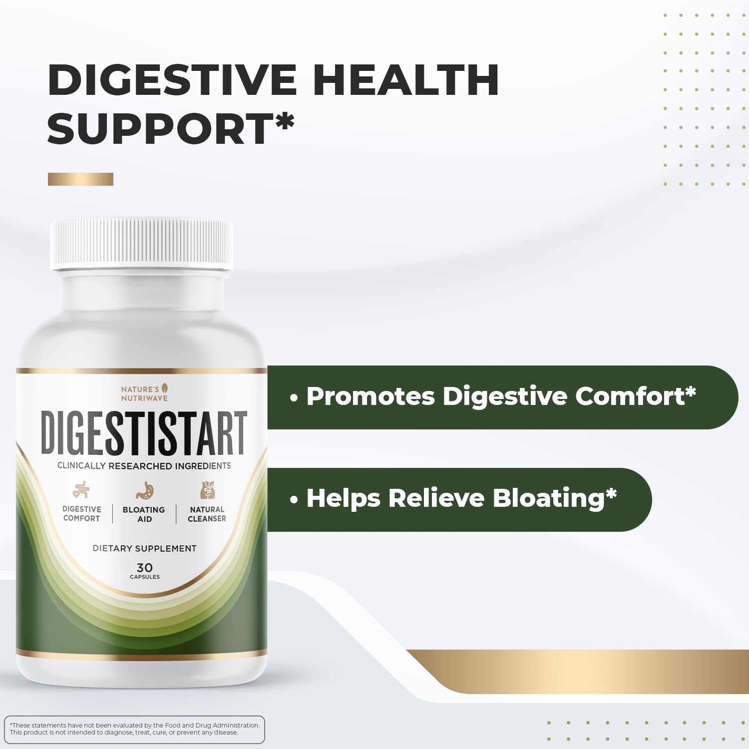 DigestiStart – Natural Digestive Supplement with Wild Yam, Poria Cocos & Bacopa Monnieri – Made in USA, Non-GMO, Easy-to-Take - 30 Capsules, 3 Month Supply Nature’s NutriWaveBuy Supplements Australia
