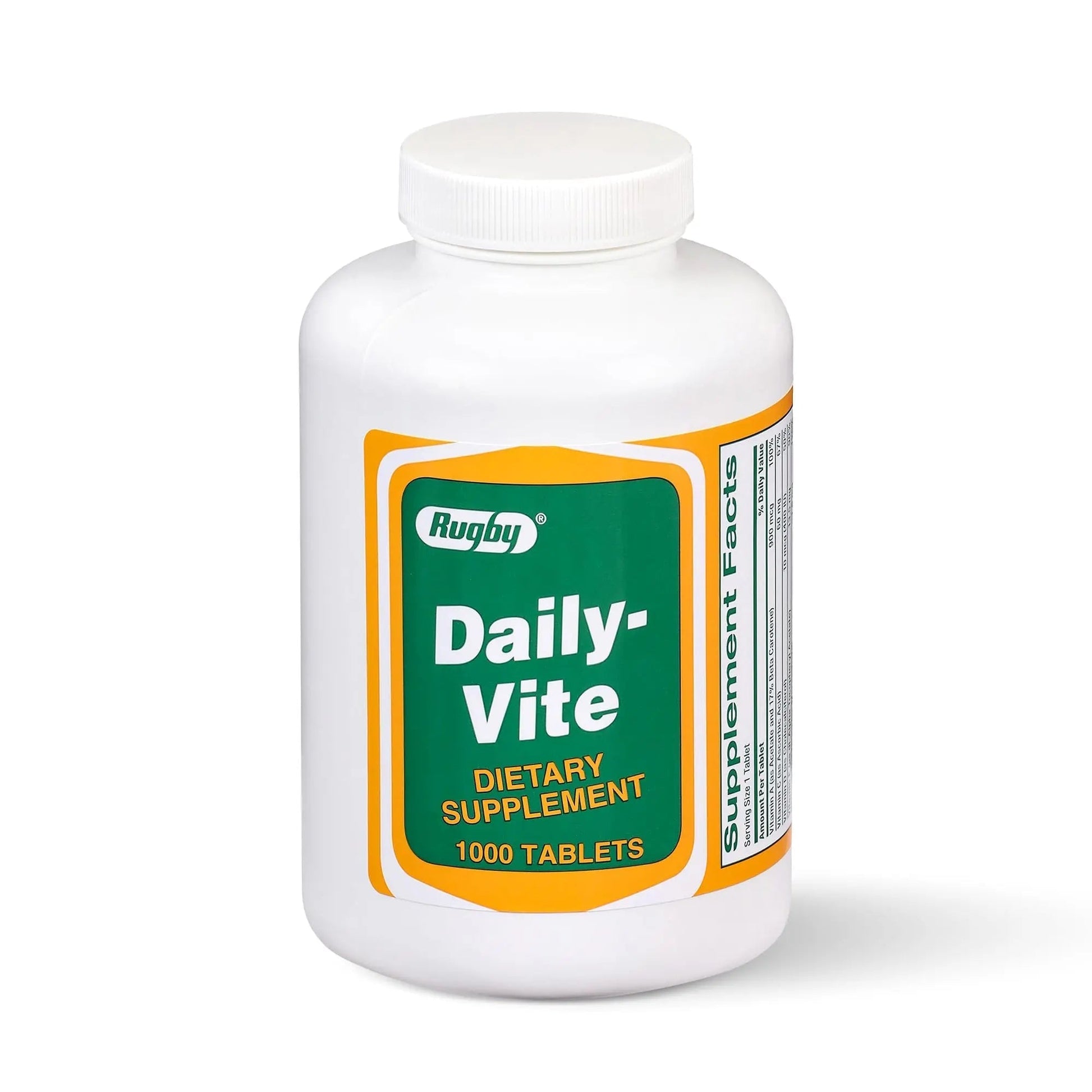 Rugby Daily-Vite Multivitamin Tablets, Gluten-Free Dietary Supplement for Adults, Supports Overall Health, No Artificial Flavors - 1000 Count (1 Pack) RUGBY LABORATORIES