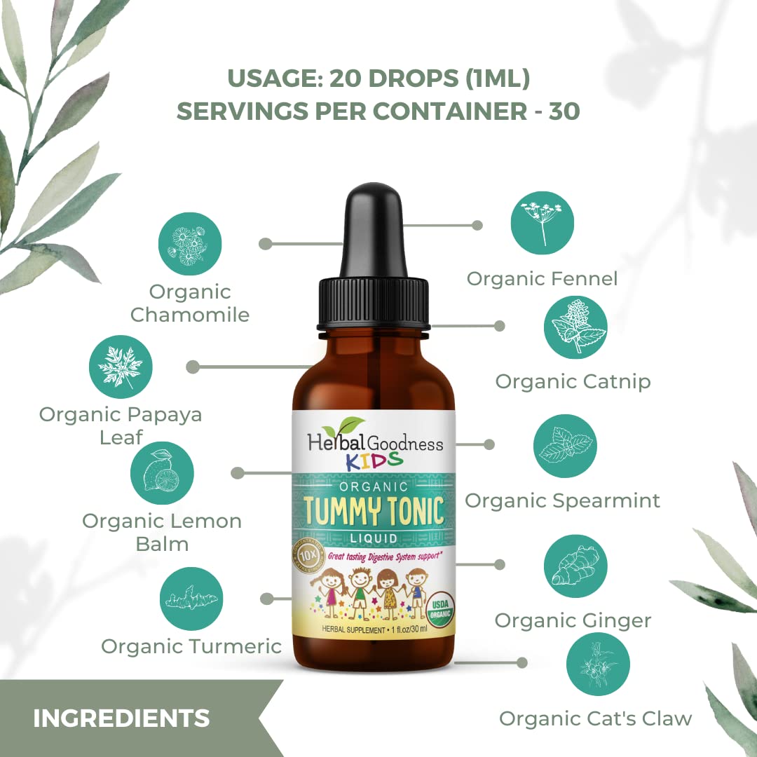 Kids Tummy Support Tonic Liquid Extract, Tasty Digestive System Support Supplement for Kids -1oz - Herbal Goodness Herbal GoodnessBuy Supplements Australia