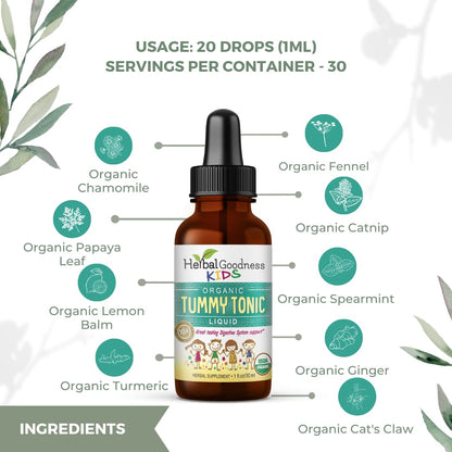Kids Tummy Support Tonic Liquid Extract, Tasty Digestive System Support Supplement for Kids -1oz - Herbal Goodness Herbal GoodnessBuy Supplements Australia