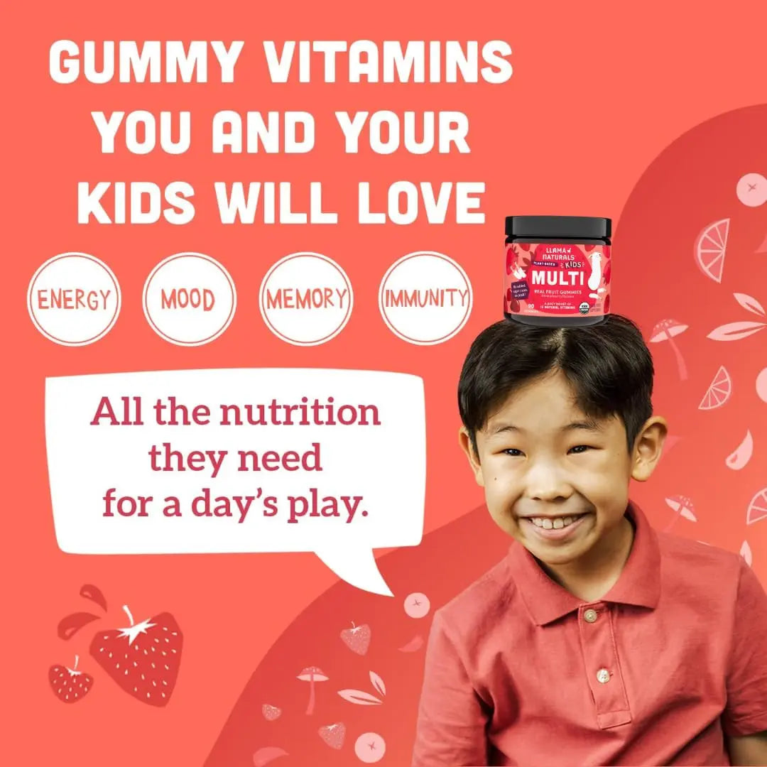 Llama Naturals Kids Multivitamin Gummies | Real Fruit, No Added Sugar Cane | Organic Vegan Toddler Whole Food Vitamins | Llama NaturalsBuy Supplements Australia