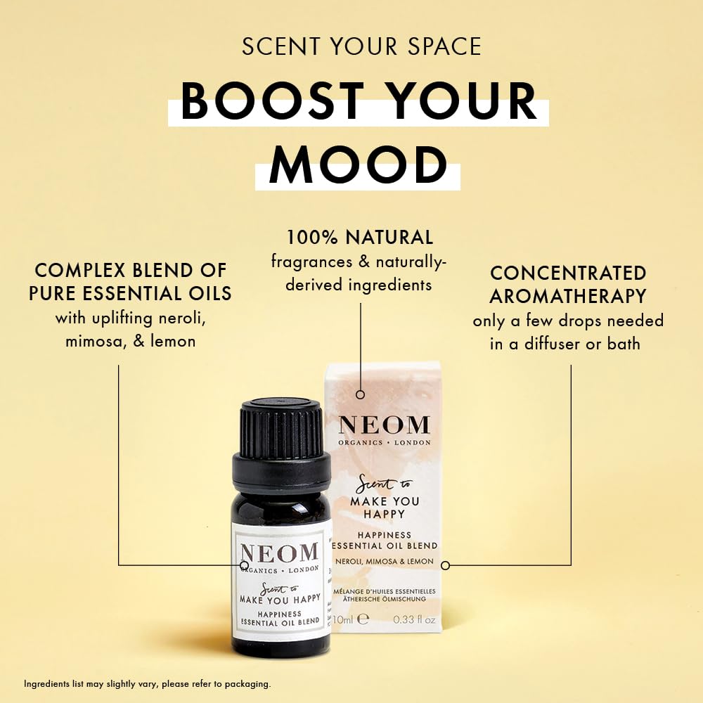 NEOM - Happiness Essential Oil Blend, 10ml | Neroli, Mimosa & Lemon | Scent to Make You Happy Range NeomBuy Supplements Australia