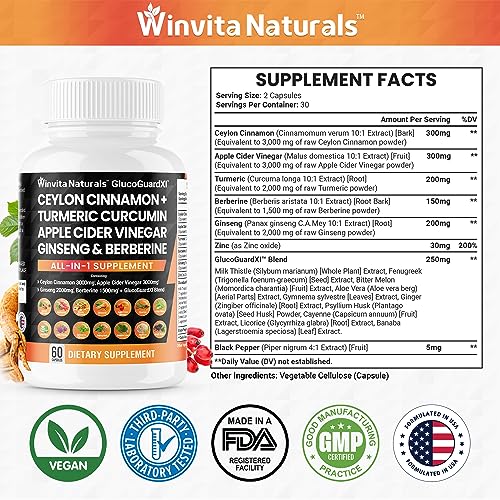 Ceylon Cinnamon 3000mg Apple Cider Vinegar 3000mg Turmeric 2000mg Panax Ginseng Winvita NaturalsBuy Supplements Australia