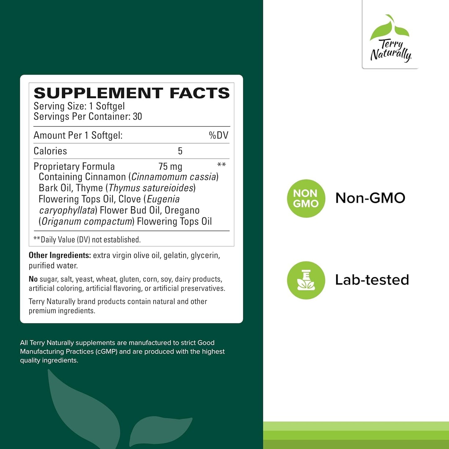 Terry Naturally Bacteril - Intestinal Support Supplement with Clove, Cinnamon, Thyme & Oregano - Immune Support Supplement with Antioxidant Support - Intestinal Support - 30 Softgels Terry NaturallyBuy Supplements Australia
