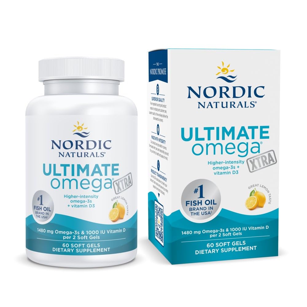 Nordic Naturals Ultimate Omega Xtra, Lemon Flavor - 60 Soft Gels - 1480 mg Omega-3 + 1000 IU Vitamin D3 - EPA & DHA - Brain, Heart, & Immune Health - 30 Servings Nordic NaturalsBuy Supplements Australia