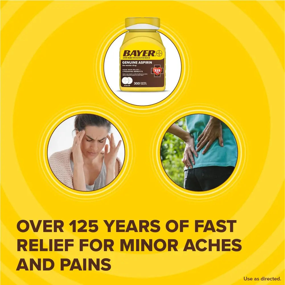 Bayer Genuine Aspirin 325 mg, Coated Tablets for Headache Relief, Multi-Symptom Pain Reliever and Fever Reducer, Pain Relief Tablets for Tooth and Muscle Pain, Backache, 300 Ct BayerBuy Supplements Australia