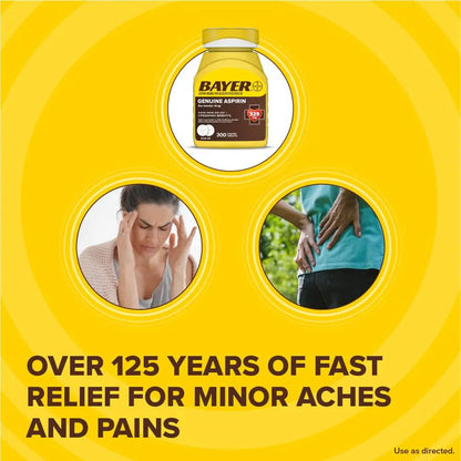 Bayer Genuine Aspirin 325 mg, Coated Tablets for Headache Relief, Multi-Symptom Pain Reliever and Fever Reducer, Pain Relief Tablets for Tooth and Muscle Pain, Backache, 300 Ct BayerBuy Supplements Australia