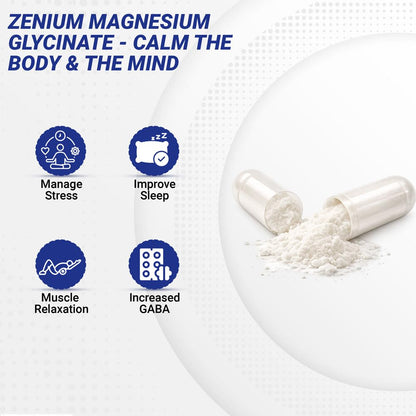 Zenium - Magnesium Glycinate for Sleep, Chelated, 600mg per Serving, 120 Capsules | High Absorption | Relieve Tension, Worry, Nervousness | Calm The Mind & Body | Ayurvedic | Natural Relief Supplement ZeniumBuy Supplements Australia