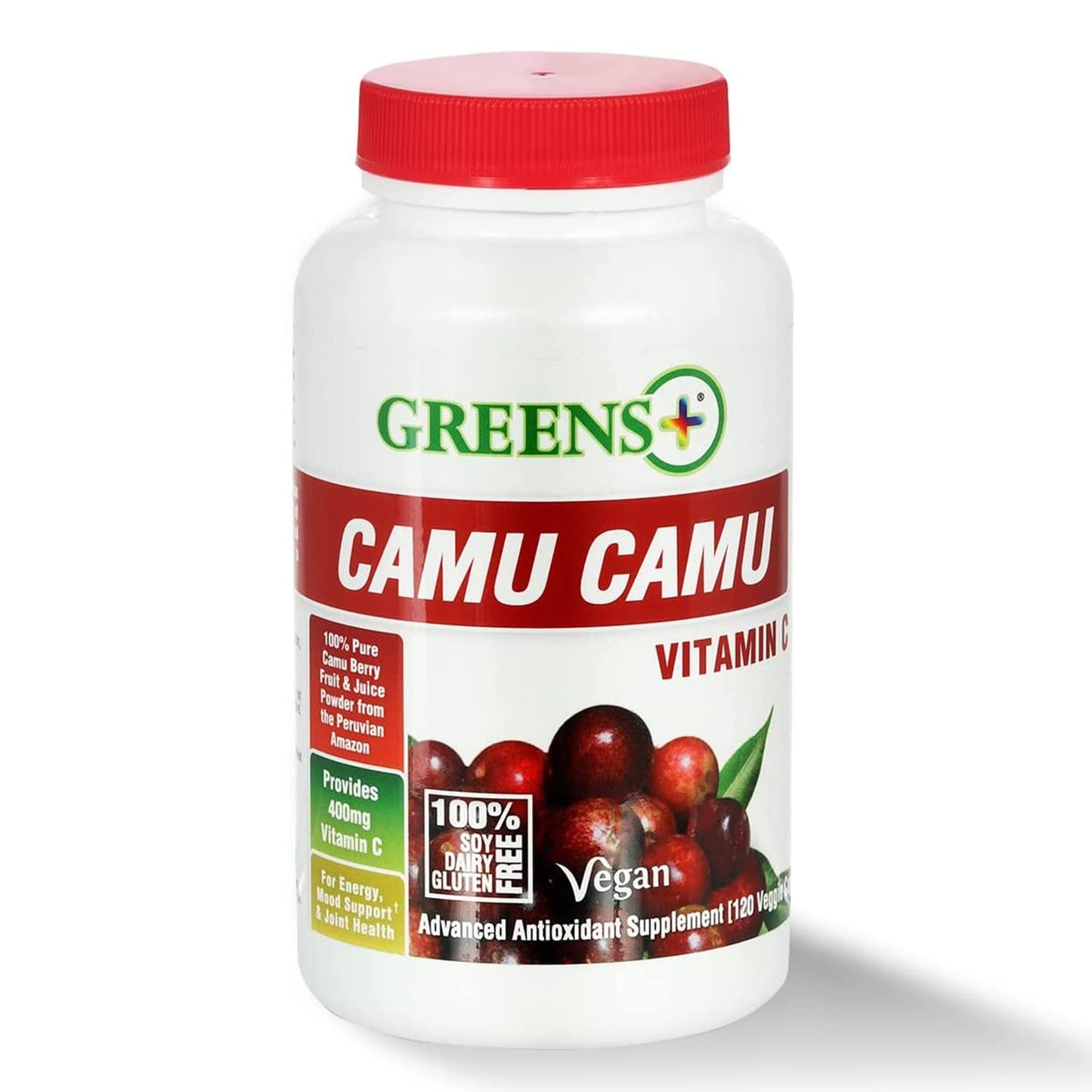 Greens+ Organic Reds Superfood Powder Camu Camu Dietary 400mg Vitamin C SuperFruit Supplement 120 Capsules, 100% Natural, Vitamins & Minerals, Vegan, Soy/Dairy/Gluten Free Greens+Buy Supplements Australia
