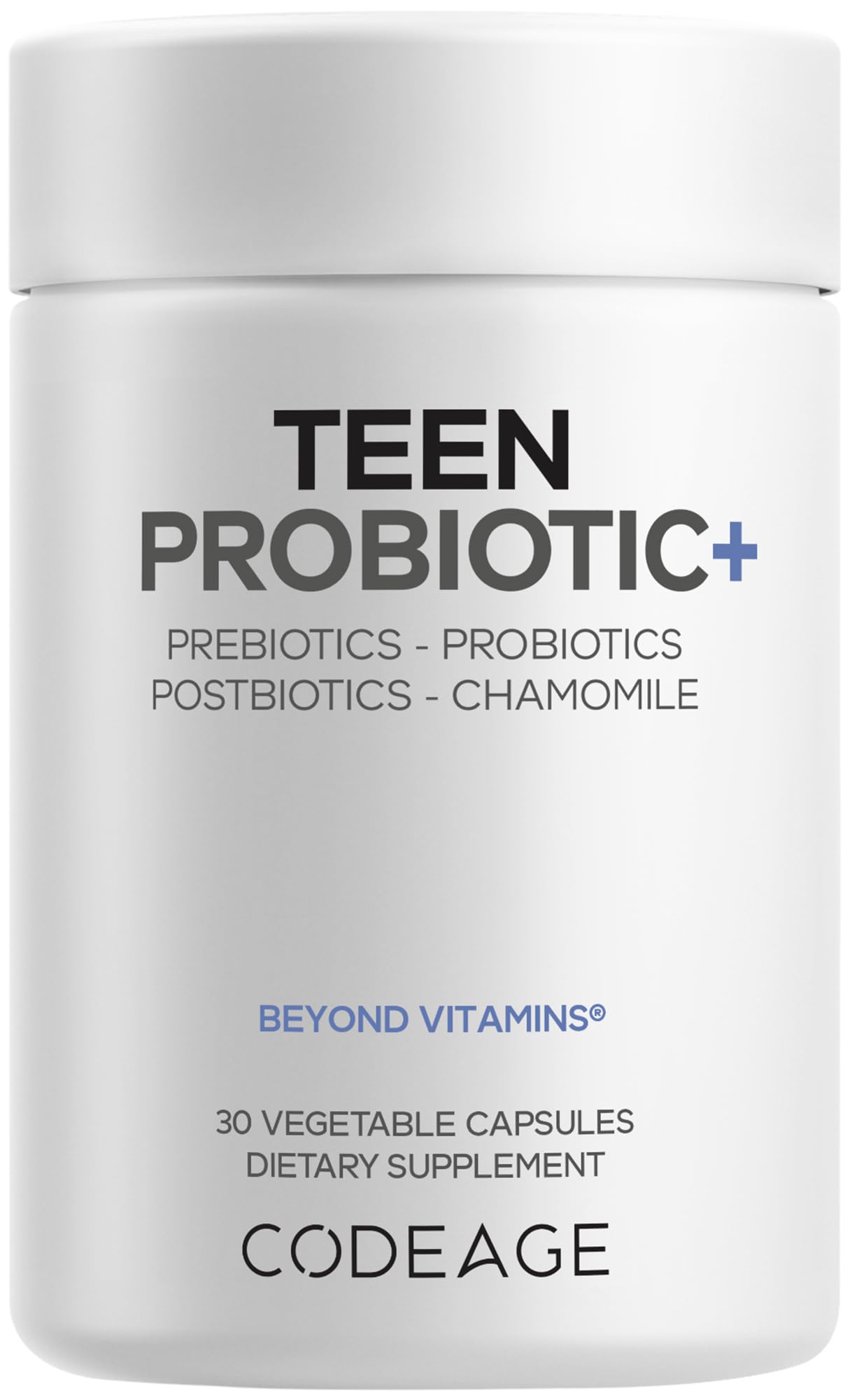 Codeage Teen Probiotic+ Supplement - 25 Billion CFU Probiotic Blend with Prebiotics, Postbiotics & Chamomile - Gut & Digestion Support for Teens and Teenagers 12 & Up - Non-GMO- 30 Capsules CodeageBuy Supplements Australia