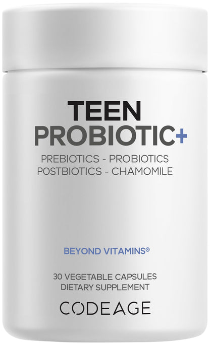 Codeage Teen Probiotic+ Supplement - 25 Billion CFU Probiotic Blend with Prebiotics, Postbiotics & Chamomile - Gut & Digestion Support for Teens and Teenagers 12 & Up - Non-GMO- 30 Capsules CodeageBuy Supplements Australia