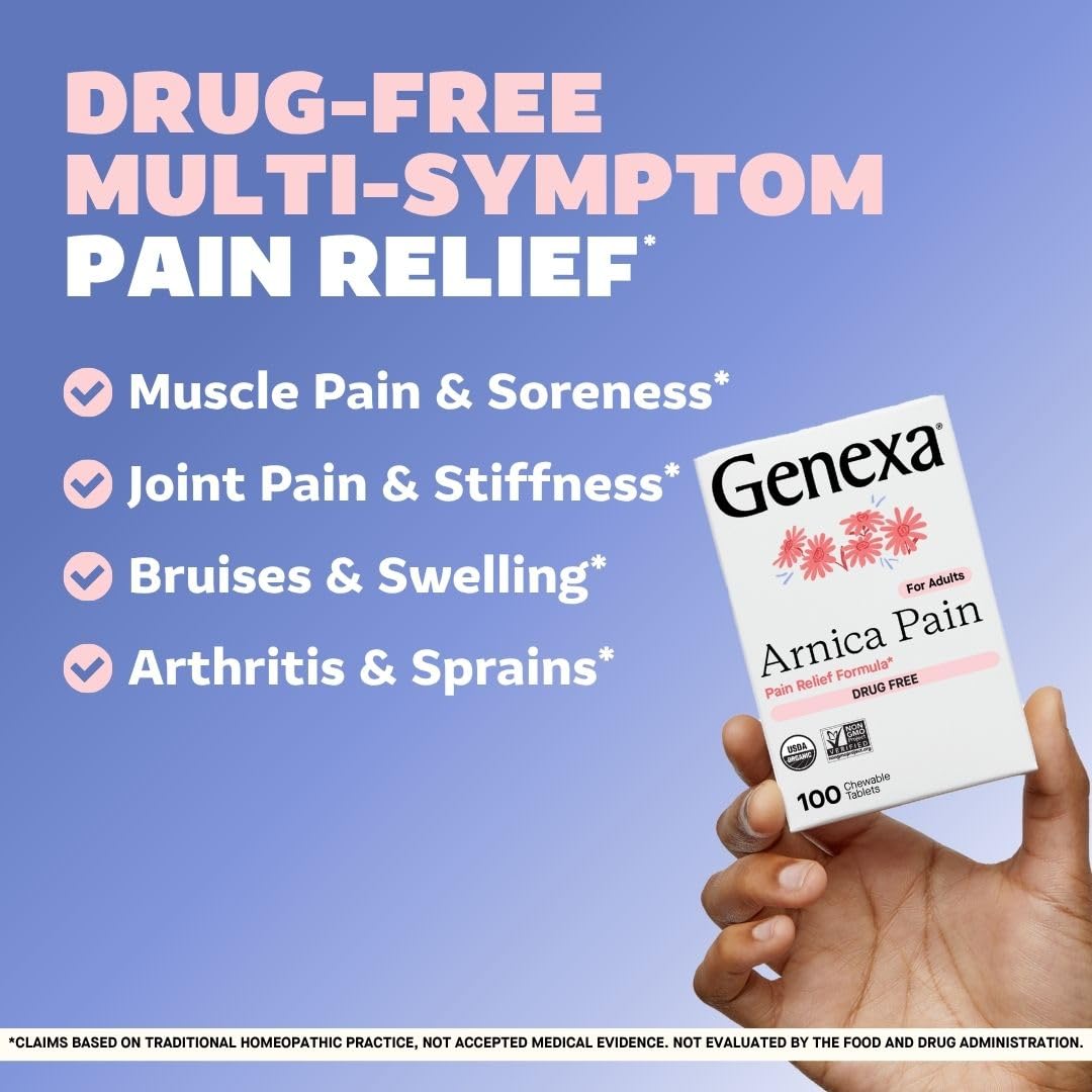 Genexa Adult Pain Relief Bundle | 500mg Acetaminophen Caplets + Homeopathic Arnica Chewables | Fast Relief for Headache, Joint & Muscle Pain | OTC + Homeopathic Combo | No Dyes or Artificial Additives GenexaBuy Supplements Australia