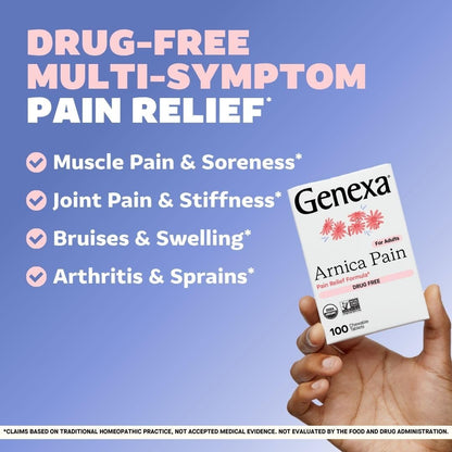 Genexa Adult Pain Relief Bundle | 500mg Acetaminophen Caplets + Homeopathic Arnica Chewables | Fast Relief for Headache, Joint & Muscle Pain | OTC + Homeopathic Combo | No Dyes or Artificial Additives GenexaBuy Supplements Australia