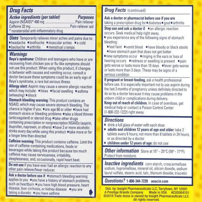 Anacin Fast Pain Relief Pain Reducer Aspirin Tablets, 200 Tabs (Value Pack of 2) ANACINBuy Supplements Australia