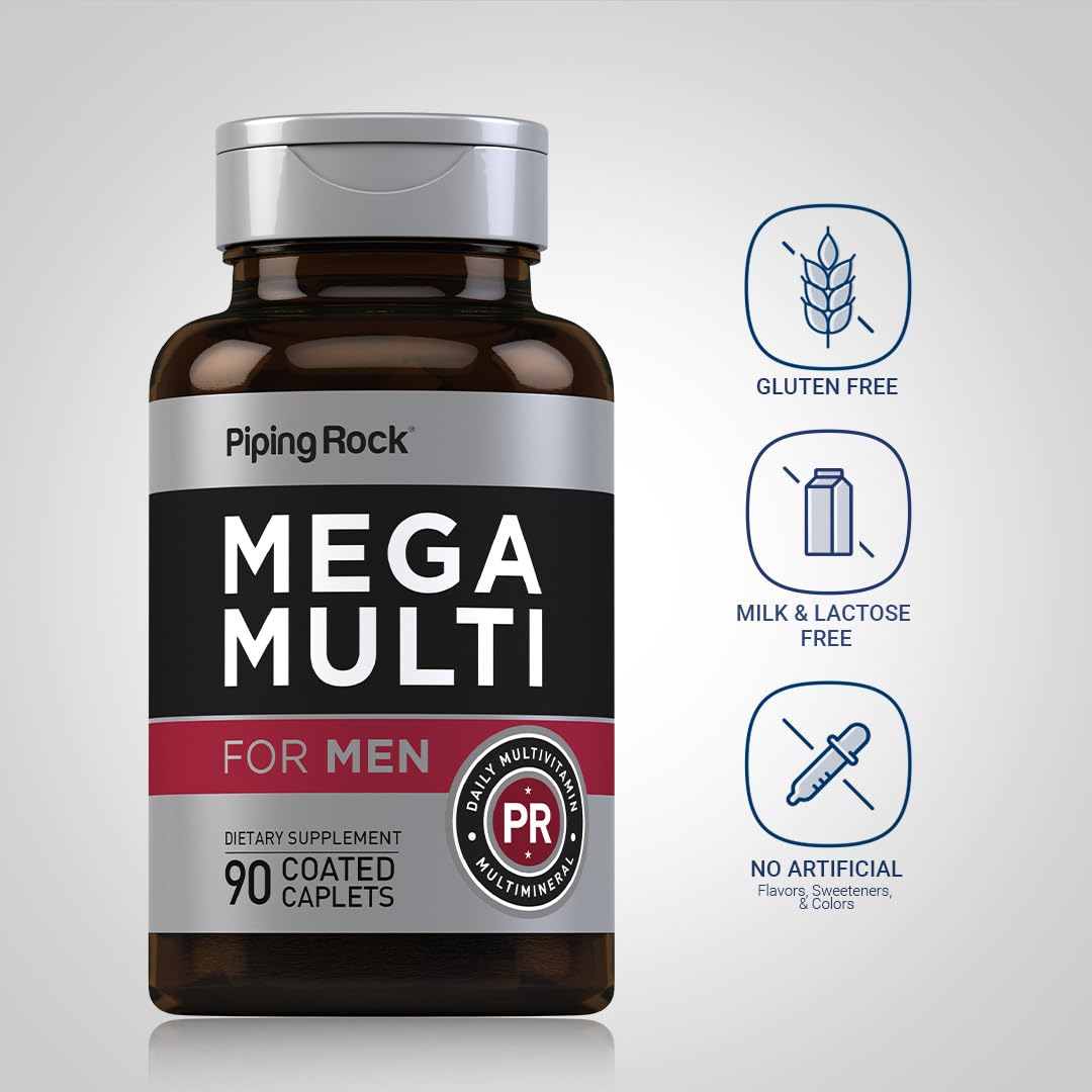 Piping Rock Men's Multivitamin | 90 Caplets | Mega Vitamin and Mineral Complex | Daily Support Supplement | with Vitamin C, D, Magnesium, Zinc | Non-GMO, Gluten Free Piping RockBuy Supplements Australia