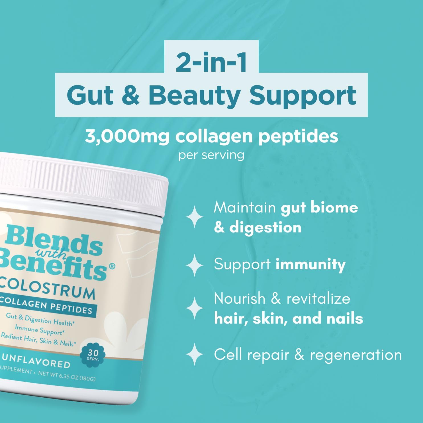 360 Nutrition Blends with Benefits Bovine Colostrum + Collagen Peptides Powder for Gut Health, Hair & Skin Beauty, Immune Support | Grass-Fed, No Added Sugar, Unflavored 6 oz 360 NutritionBuy Supplements Australia