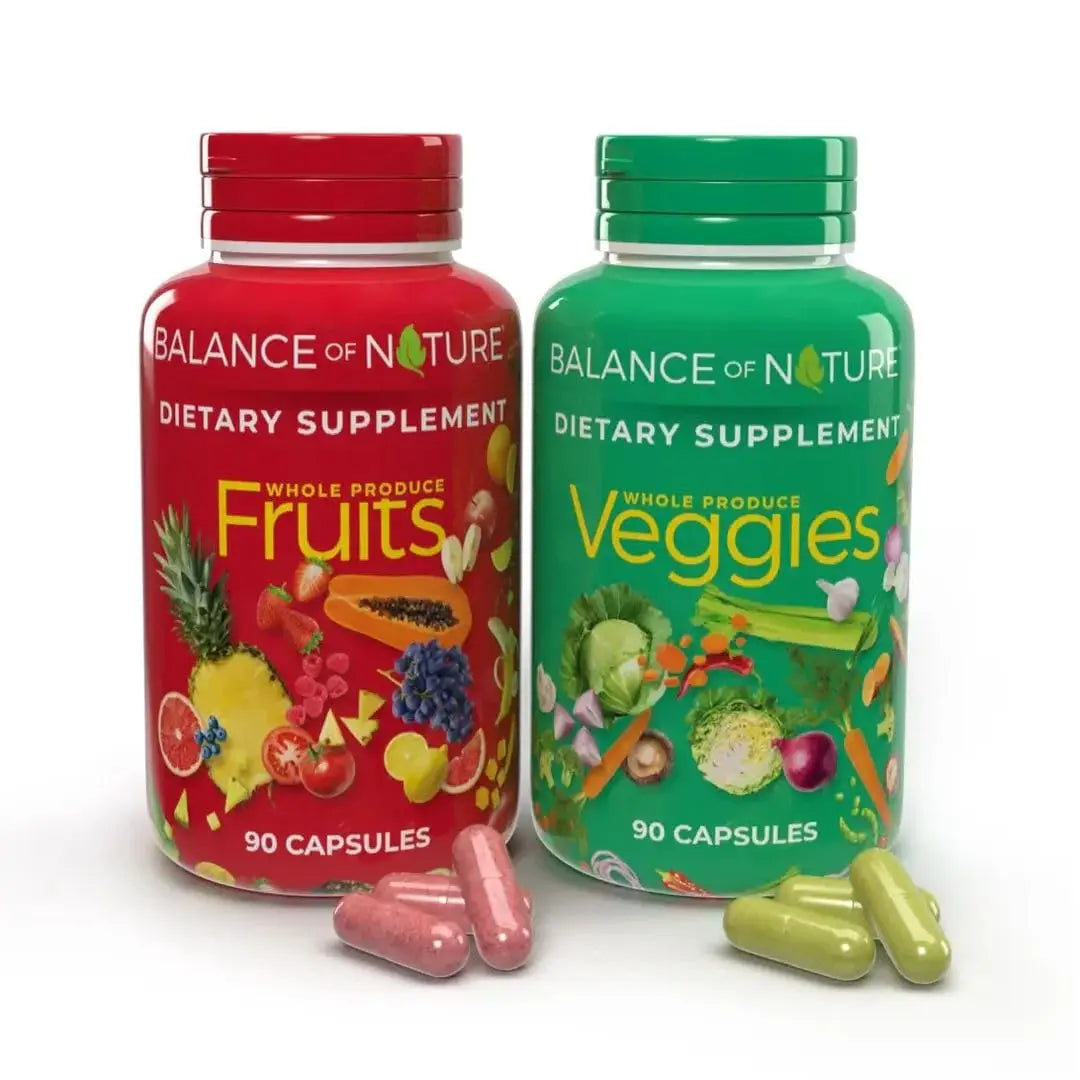 Balance of Nature Fruits & Veggies Supplements - Whole Fruit and Vegetable Ingredients for Women, Men, and Kids - 90 Fruits Capsules, 90 Veggies Capsules - 1 Set Balance of Nature