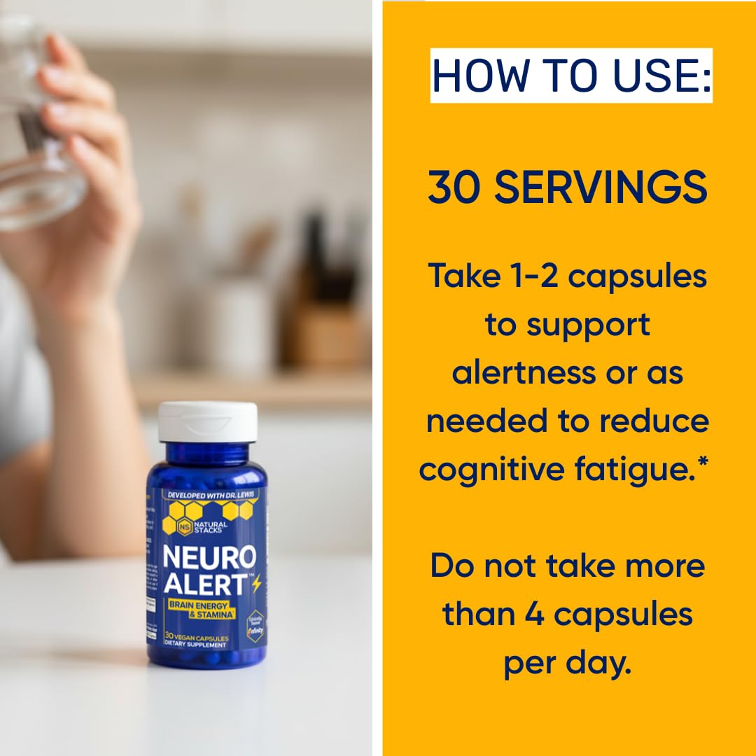 NATURAL STACKS NeuroAlert - 200mg Paraxanthine Energy Supplement - Caffeine Free Focus w/ 500mg L-Tyrosine & 100mg L-Theanine - 10mg NADH for Cellular Energy Support - 60 Paraxanthine Capsules NATURAL STACKSBuy Supplements Australia