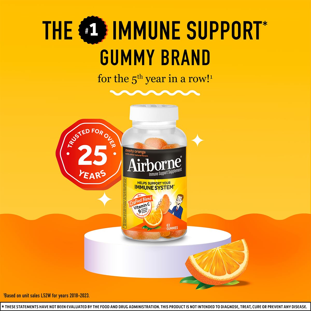 Airborne 750mg Vitamin C Immune Support Supplement Gummies for Adults, Zesty Orange Flavor, Gluten Free Crafted Blend with Powerful Antioxidants Vitamins A C & E, 63 Gummies (3 Pack) AirborneBuy Supplements Australia