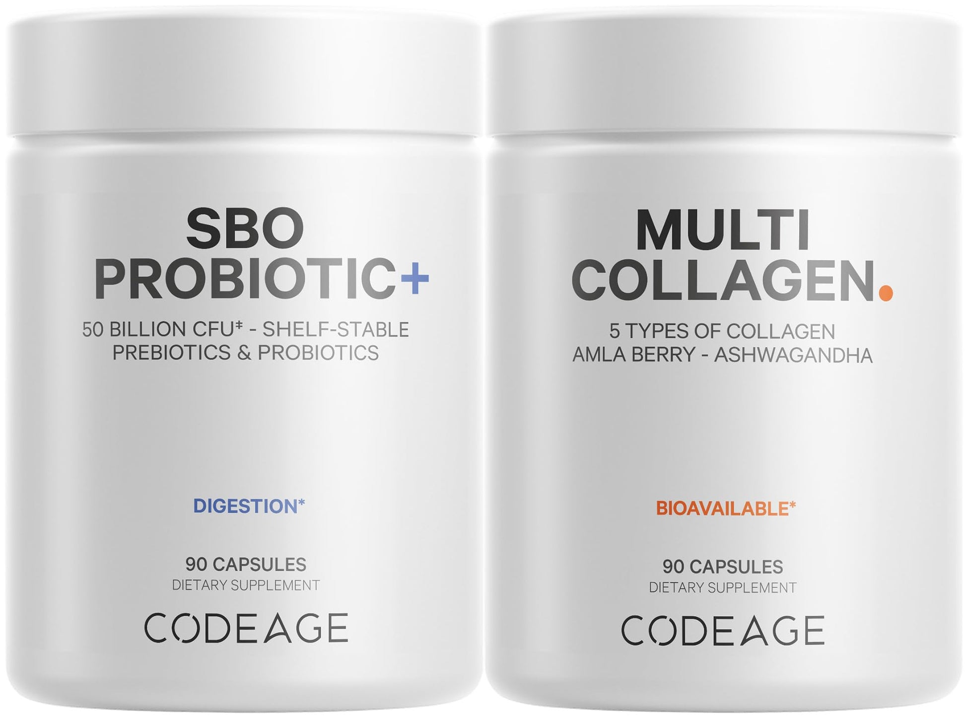 Codeage Multi Collagen Protein Capsules 5 Types, Ashwagandha Withania Somnifera & Organic Amla Berry + SBO Probiotic Blend 50 Billion CFU Bundle, Lactobacillus Plantarum, Bacillus Subtilis, Non-GMO CodeageBuy Supplements Australia