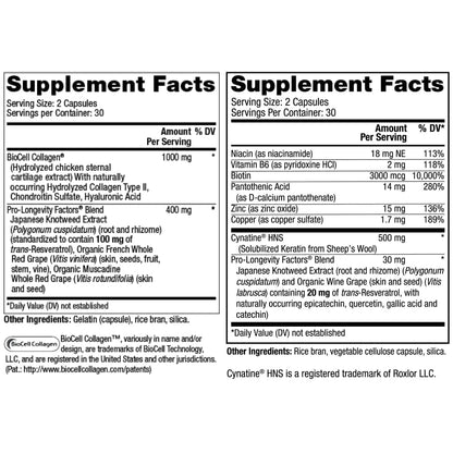 Reserveage Ultra Collagen Booster & Keratin Hair Booster - Features Dermaval, Biotin & Resveratrol - Support Hair & Skin - 60 Ultra Collagen Capsules, 60 Keratin Capsules Reserveage NutritionBuy Supplements Australia