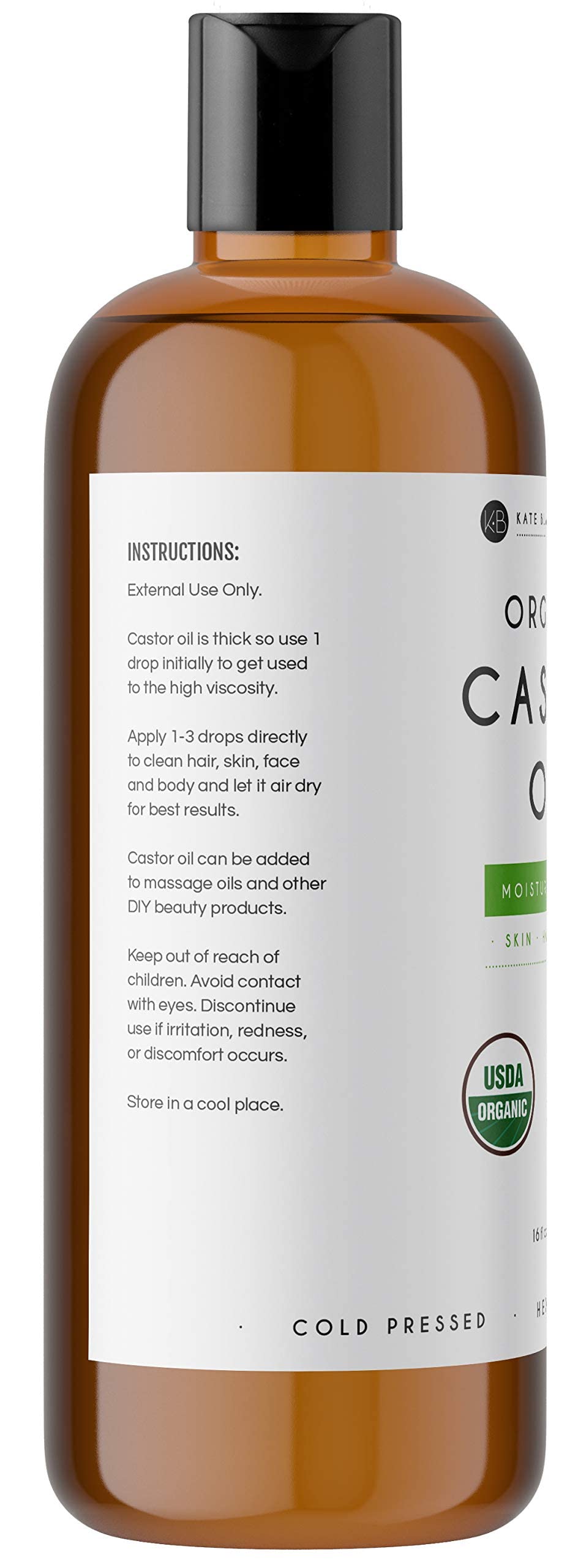Kate Blanc Cosmetics Castor Oil 16oz - USDA Certified Organic. Cold-Pressed, 100% Pure Kate Blanc CosmeticsBuy Supplements Australia