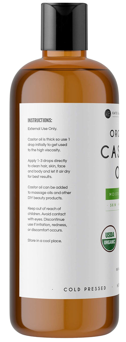 Kate Blanc Cosmetics Castor Oil 16oz - USDA Certified Organic. Cold-Pressed, 100% Pure Kate Blanc CosmeticsBuy Supplements Australia