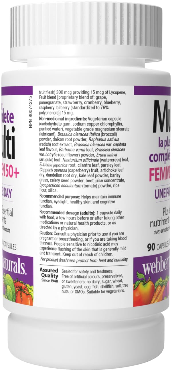 Webber Naturals Women's 50+ Most Complete Multi, 90 Vegetarian Capsules Webber NaturalsBuy Supplements Australia