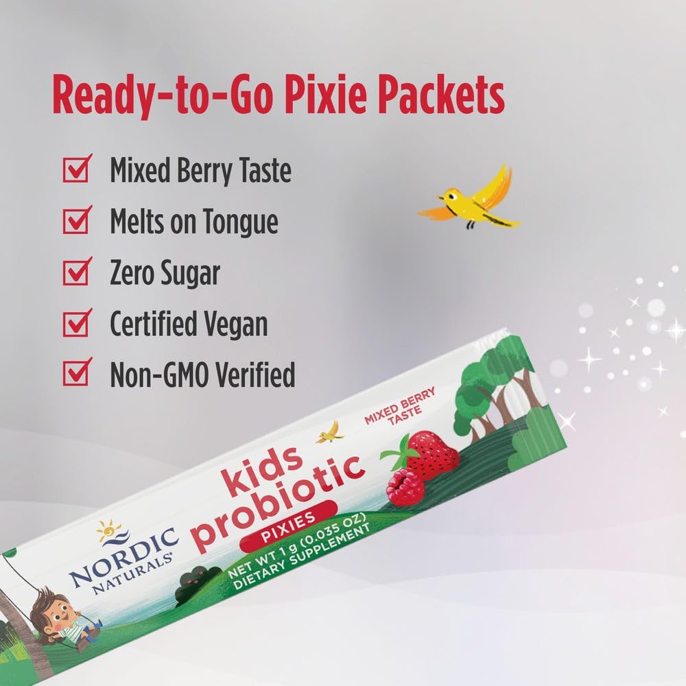 Nordic Naturals Kids Probiotic Quick Melt Powder, Mixed Berry - 30 Packets - 3 Billion CFU - Digestive Wellness, Immune Support - Non-GMO, Vegan - 30 Servings Nordic NaturalsBuy Supplements Australia