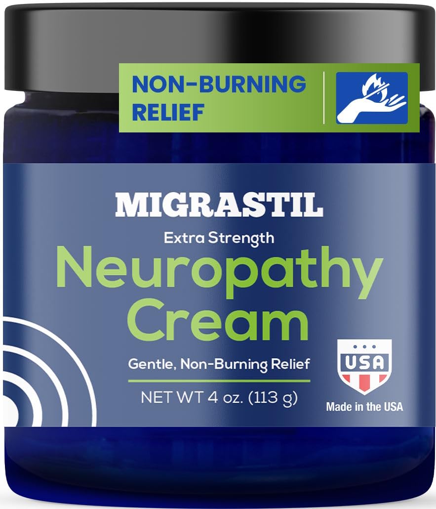 Basic Vigor Migrastil Neuropathy Relief Cream Extra Strength for Feet, Legs, and Hands. Made in The USA. Vegan and Cruelty-Free, Non-Greasy, Gentle, Non-Burning with Cooling Effect (4 oz.) Basic VigorBuy Supplements Australia