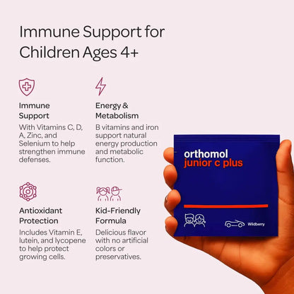 Orthomol Immun Junior C Plus, Kid's Multivitamin, Wildberry Flavor, 30-Day Supply Orthomol