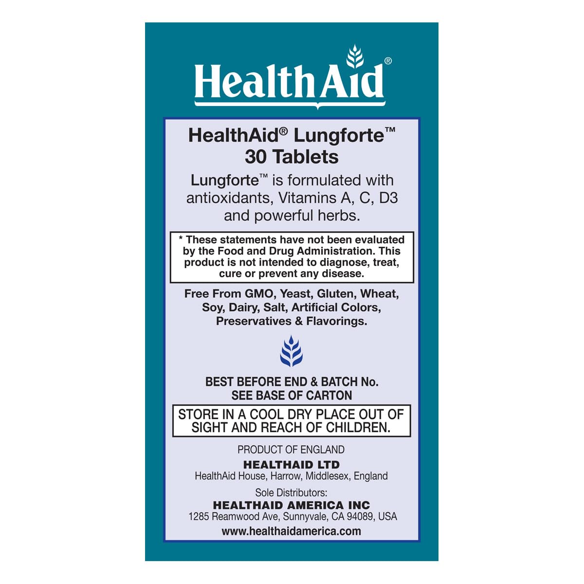 HealthAid LungForte 30 Tablets – Daily Antioxidant Lung Support with NAC, Resveratrol, Olive Leaf, Thyme & Vitamins A, C & D3 – Vegetarian, Non‑GMO HealthAidBuy Supplements Australia