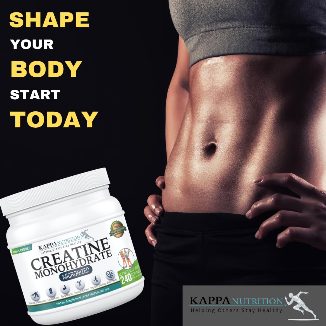 Kappa Nutrition Creatine Monohydrate Powder, Pure Amino Acid Formula, Supports Muscle Strength, Cellular Energy & Mental Focus* Gluten-Free, Keto, 2.25g per Scoop, 240 Servings, Net Wt. 1.32 LB (600g) KAPPA NUTRITIONBuy Supplements Australia