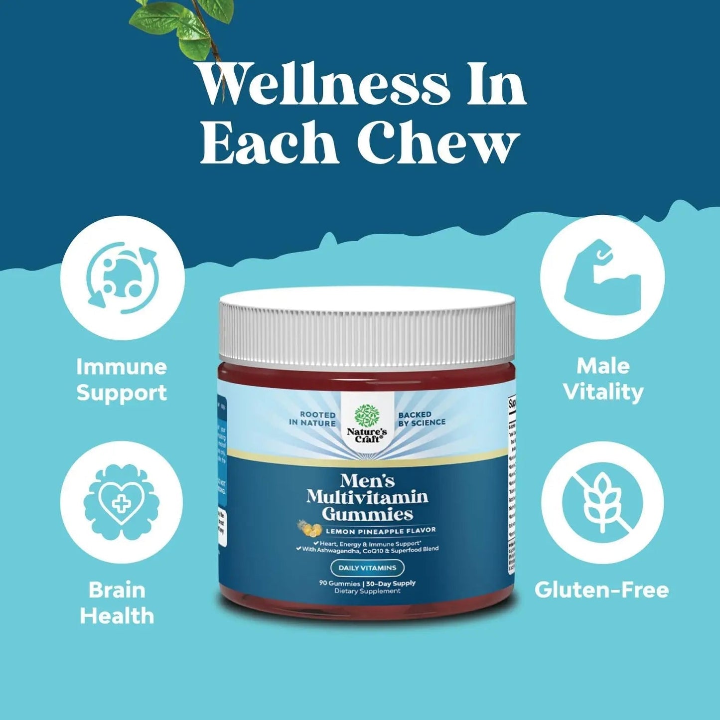 Natures Craft Men's Multivitamin Gummies with Superfood Complex - Daily Multivitamin for Men Gummies with CoQ10 and Ashwagandha Natures Craft