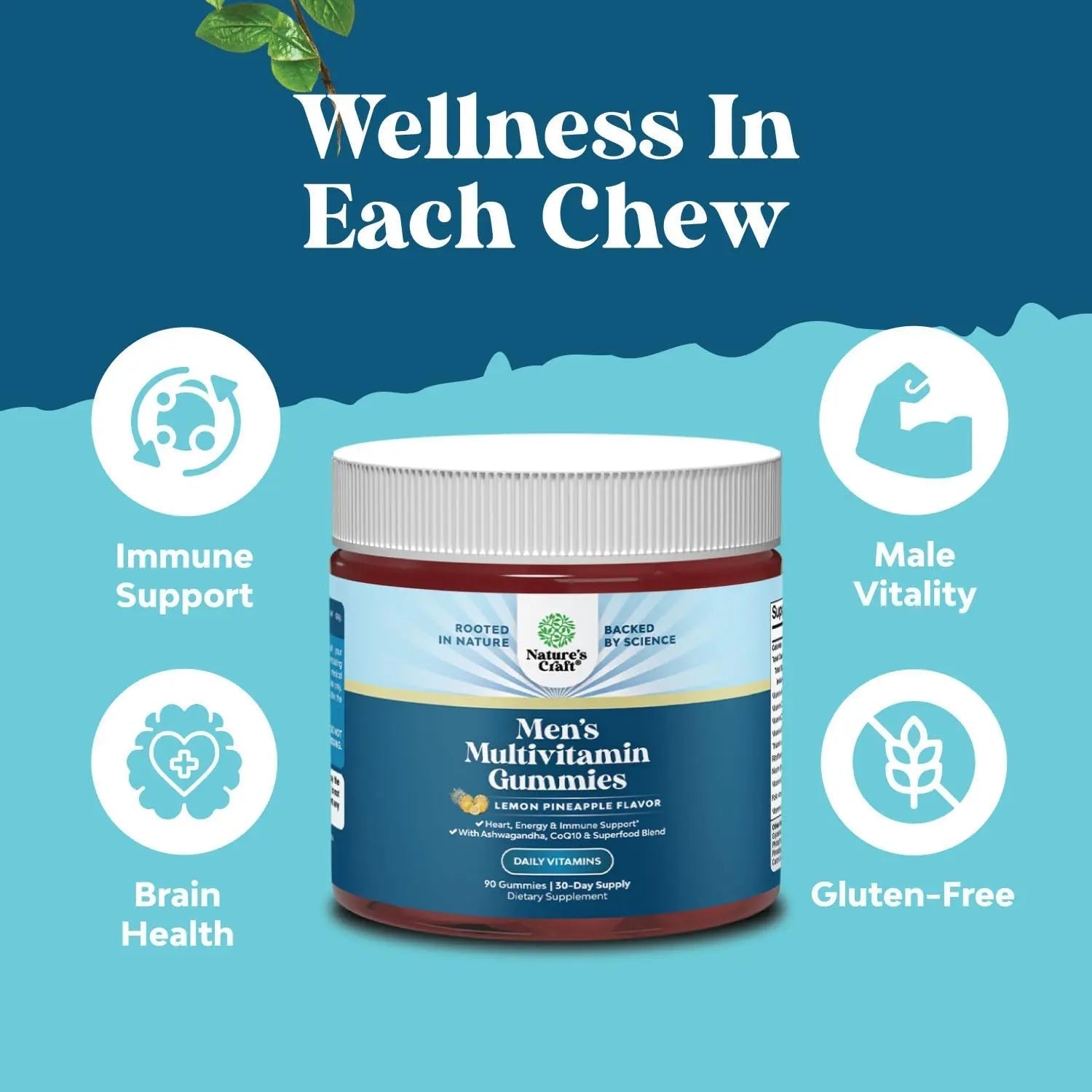 Natures Craft Men's Multivitamin Gummies with Superfood Complex - Daily Multivitamin for Men Gummies with CoQ10 and Ashwagandha Natures Craft