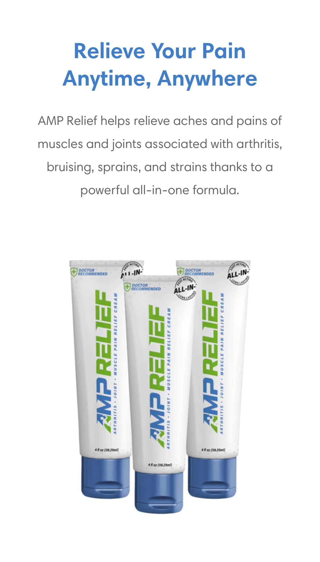 AMP RELIEF Cream - 4oz - All Natural Topical Pain Cream with Arnica, Boswellia, Eucalyptus and Menthol AMP RELIEFBuy Supplements Australia