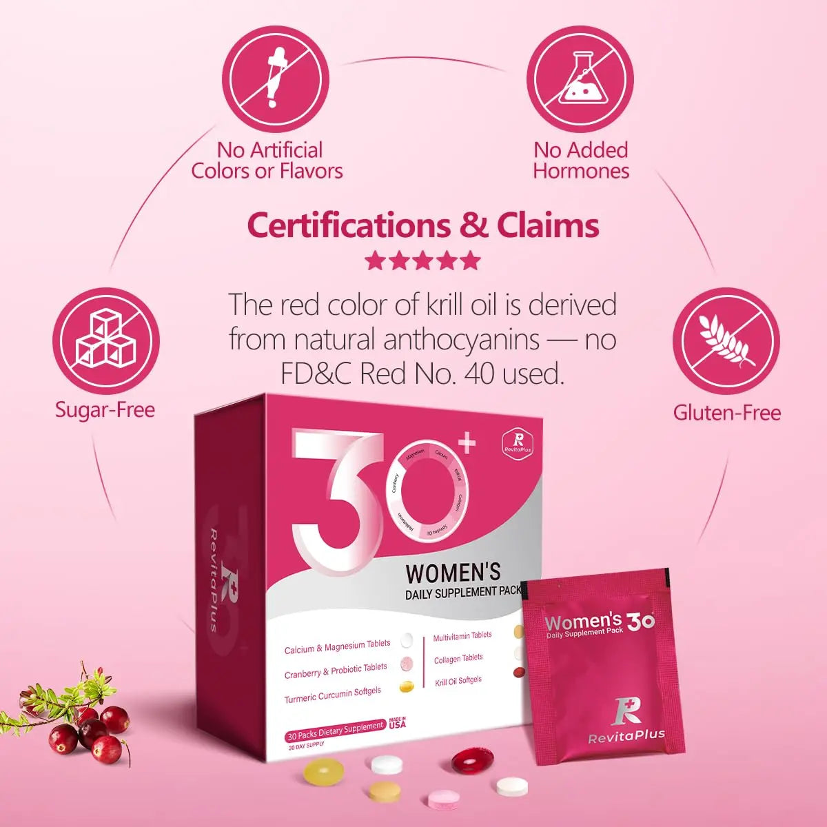 RevitaPlus Multivitamin for Women with Vitamin A,B,C,D3,E,K2,Biotin, Collagen,Krill Oil,Cranberries Supports Energy,Wellness,Beauty and Immune RevitaPlusBuy Supplements Australia