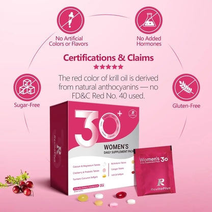RevitaPlus Multivitamin for Women with Vitamin A,B,C,D3,E,K2,Biotin, Collagen,Krill Oil,Cranberries Supports Energy,Wellness,Beauty and Immune RevitaPlusBuy Supplements Australia