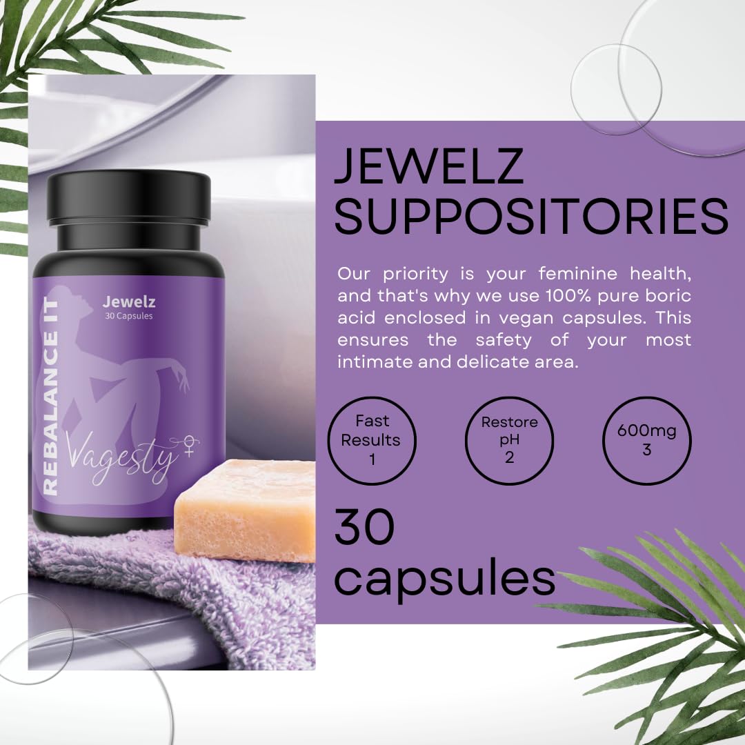 Vagesty Jewelz boric Acid Vaginal Suppositories, 100% Pure boric Acid, rebalance Vaginal pH VagestyBuy Supplements Australia
