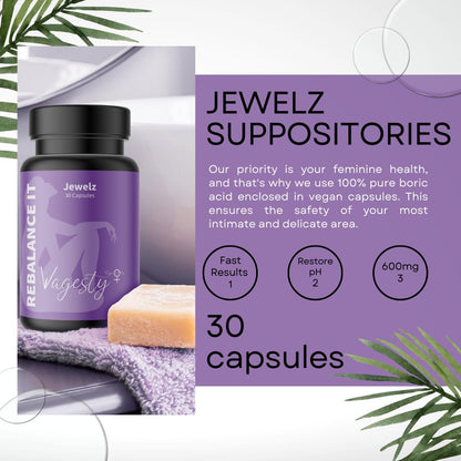 Vagesty Jewelz boric Acid Vaginal Suppositories, 100% Pure boric Acid, rebalance Vaginal pH VagestyBuy Supplements Australia