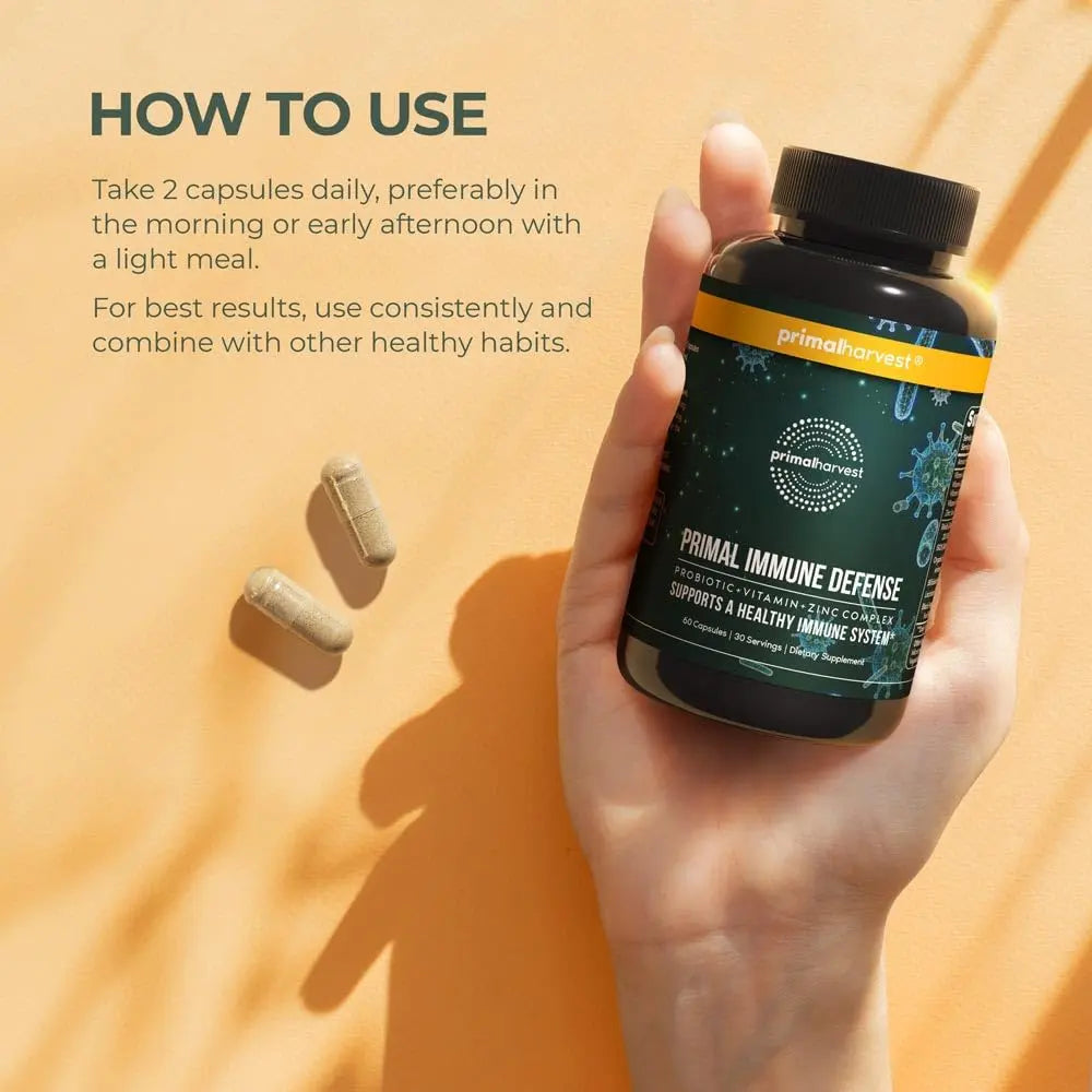 Primal Harvest Primal Immune Defense: 10-in-1 Immune Support with Probiotics, Zinc, Vitamins C, B6, D3 & K2 Primal Harvest