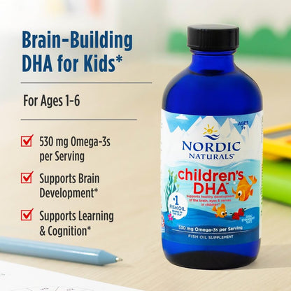 Nordic Naturals Children’s DHA, Strawberry - 8 oz for Kids - 530 mg Omega-3 with EPA & DHA - Brain Development & Function
