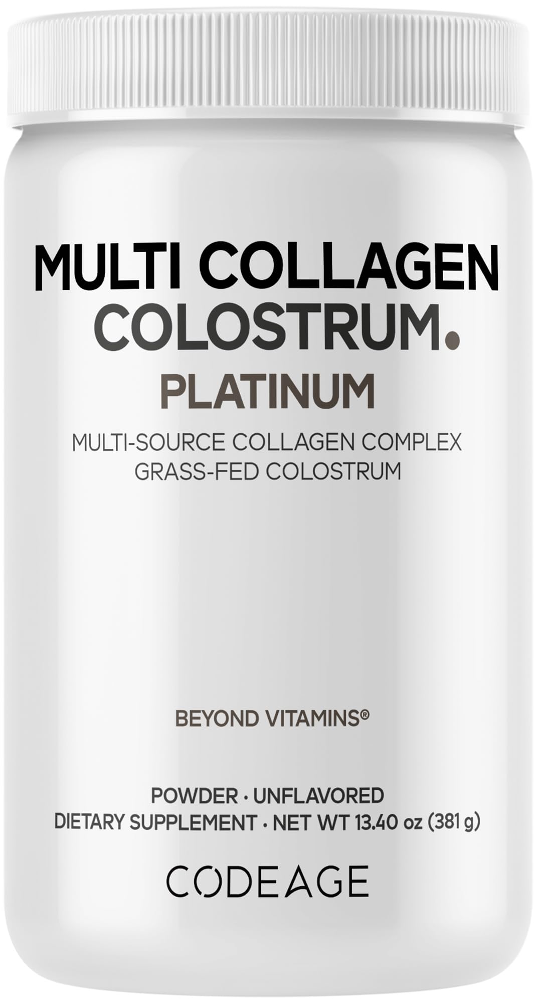 Codeage Multi Collagen Colostrum Powder Platinum - Hydrolyzed Grass-Fed Bovine Collagen Peptides, Grass-Fed Bovine Colostrum Supplement, Vitamin C, Biotin, Hyaluronic Acid, Lactoferrin - 13.4 Oz. CodeageBuy Supplements Australia