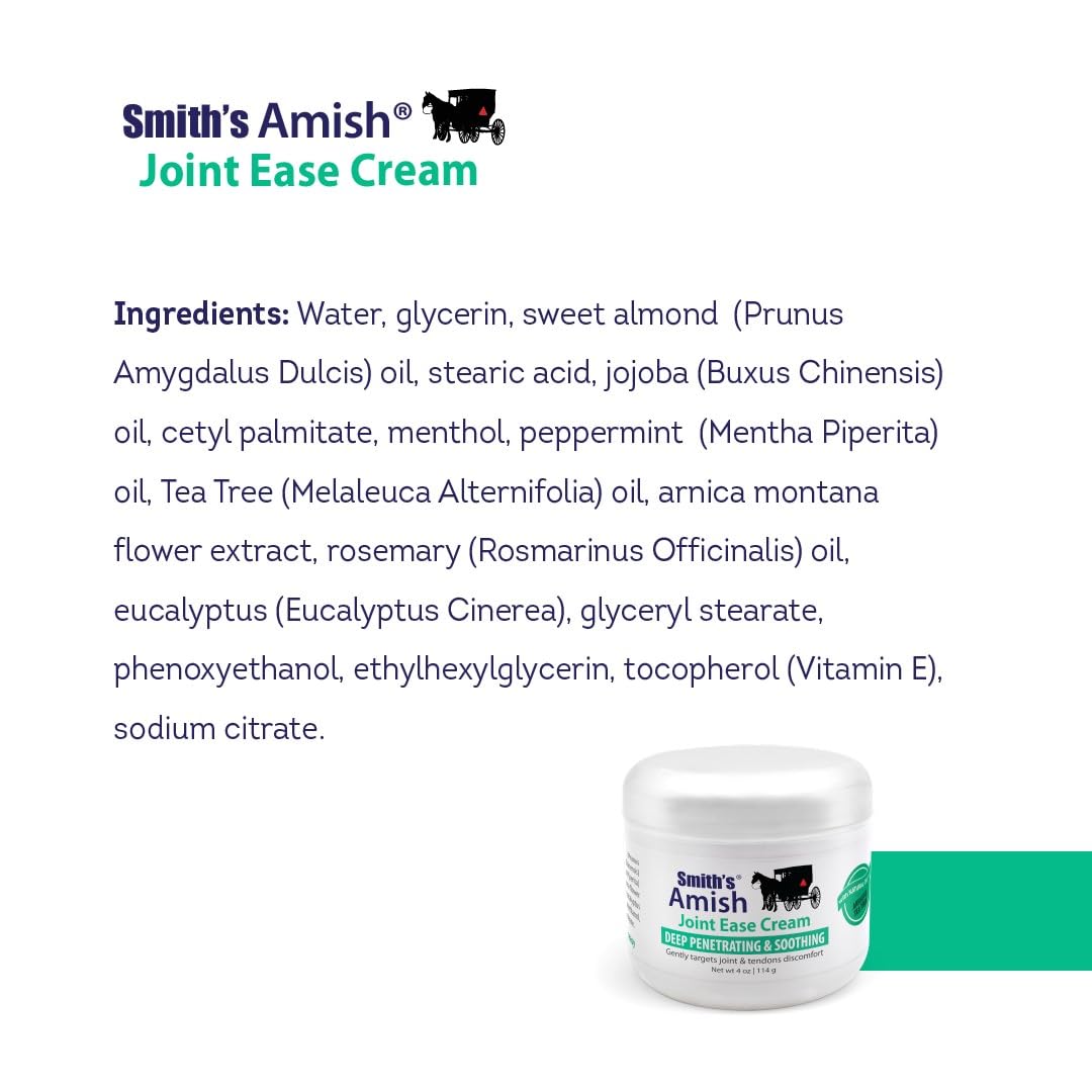 Smith’s Amish Joint Ease Cream 4 oz jar. Soothing and Cooling, with Botanicals of Arnica, Peppermint, Tea Tree, Rosemary and Eucalyptus Smith AmishBuy Supplements Australia