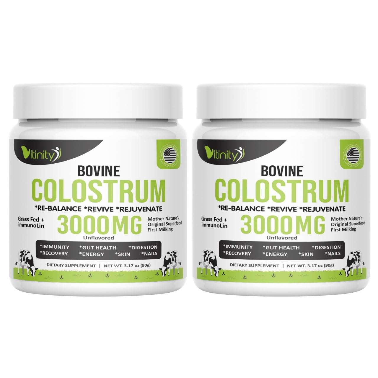VITINITY Grass Fed Bovine Colostrum Powder for Humans 3000 mg - Natural IgG Colostrum Supplement Gut Health, Immune Support, Muscle Recovery, Wellness | Pure Colostrum Superfood,Unflavored 2 Pack VITINITYBuy Supplements Australia