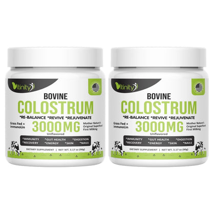 VITINITY Grass Fed Bovine Colostrum Powder for Humans 3000 mg - Natural IgG Colostrum Supplement Gut Health, Immune Support, Muscle Recovery, Wellness | Pure Colostrum Superfood,Unflavored 2 Pack VITINITYBuy Supplements Australia