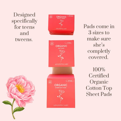 Organic 77 PC Period Kit Moon Box for Teens and Tweens - Organic Cotton Top Sheet Feminine Pads APOPPYCARYBuy Supplements Australia
