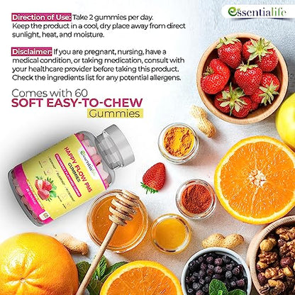 Happy Flow Strawberry-Flavor Chewable PMS Gummies | Hormone Balance Chasteberry EssentialifeBuy Supplements Australia